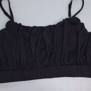 Forefair Black Crop Top Women Spaghetti Strap Pleated Front Shirt XL (G1)